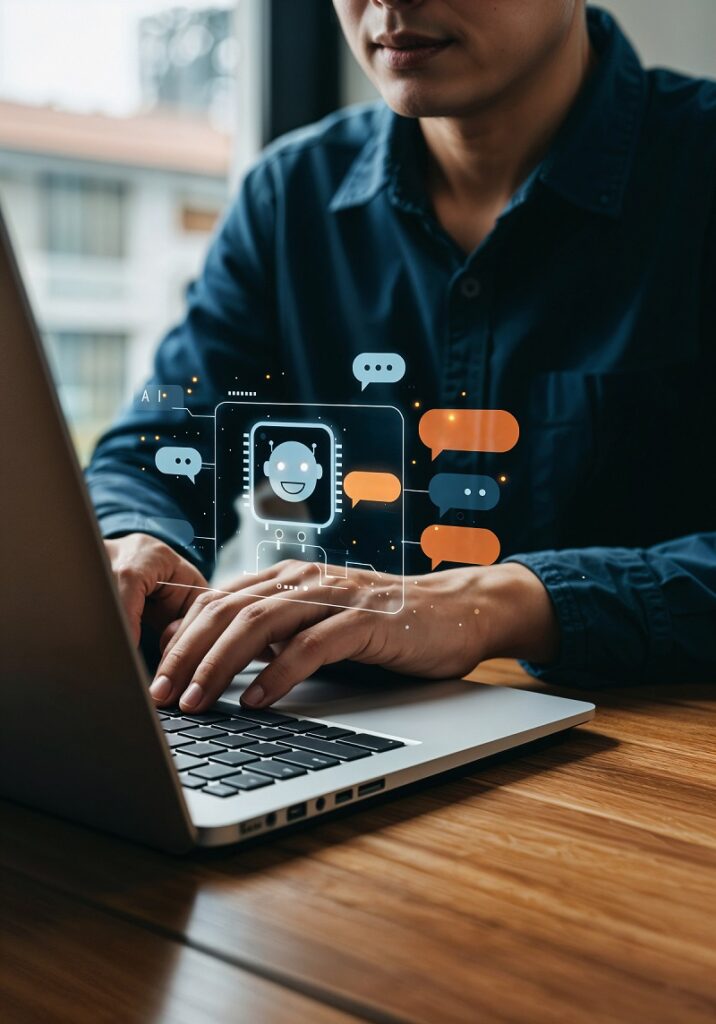 man-using-laptop-with-chatbot-interface